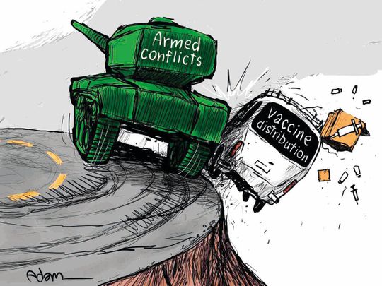 Cartoon: COVID-19 vaccination campaigns suffer in conflict zones | Cartoons  – Gulf News