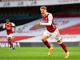 Martin Odegaard celebrates goal for Arsenal against Spurs.