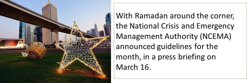 With Ramadan around the corner, the National Crisis and Emergency Management Authority (NCEMA) announced guidelines for the month, in a press briefing on  March 16. 