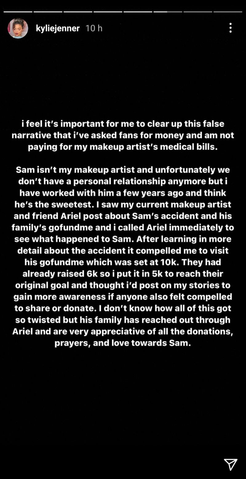 Kylie Jenner's statement about make-up artist Samuel Rauda