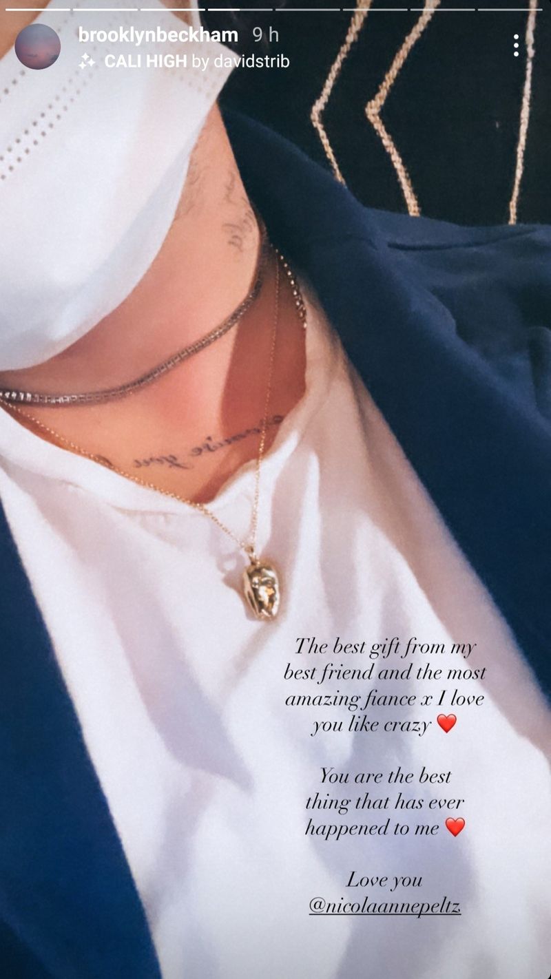Brooklyn Beckham posts about his fiancee's gift of a wisdom tooth necklace
