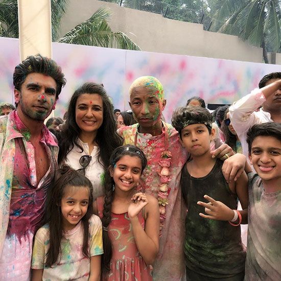 Ranveer Singh, Mini Mathur and Pharrell Williams in Ranveer Singh's Holi Party 