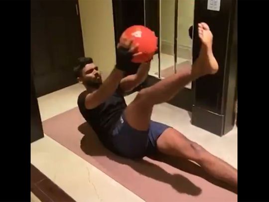 Royal Challengers Bangalore's KS Bharat trains in his hotel room