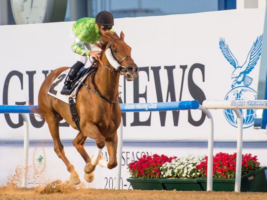 Bochart, ridden by Fabrice Veron, wins the Gulf News race at Meydan