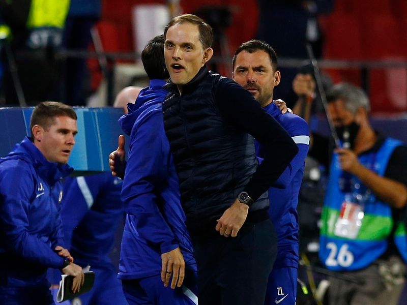 Chelsea manager Thomas Tuchel celebrates after the match against Porto in the Champions League quarterfinals.