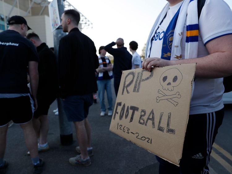 Fans in England protest the European Super League.