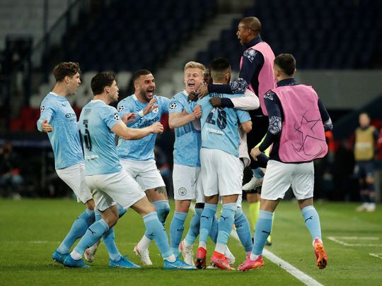 Manchester City celebrate their win over PSG