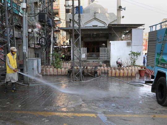 Pakistan disinfection drive mosque Peshawar covid