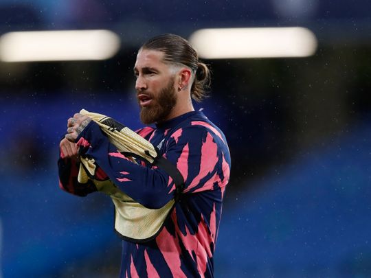 Sergio Ramos prepares for the game against Chelsea