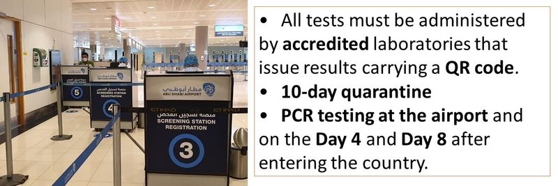 •	All tests must be administered by accredited laboratories that issue results carrying a QR code. •	10-day quarantine  •	PCR testing at the airport and on the Day 4 and Day 8 after entering the country.