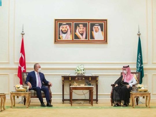 Saudi Foreign Minister Faisal Bin Farhan  Turkish counterpart Mevlut Cavusoglu