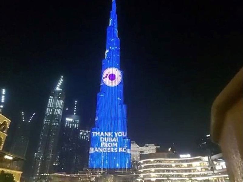 Rangers' colours light up the Burj Khalifa in Dubai