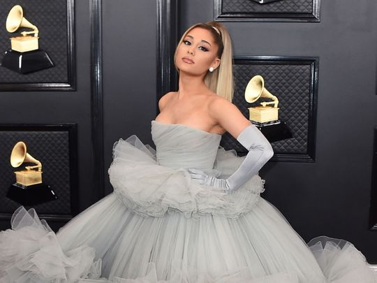 Ariana Grande appears at the 62nd annual Grammy Awards in Los Angeles on Jan. 26, 2020. A representative for the singer confirmed that she recently married real estate agent Dalton Gomez.