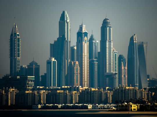 Stock Dubai skyline Dubai Marina