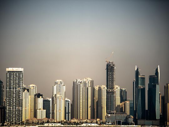 Stock Dubai skyline Jumeirah Beach Residence JBR