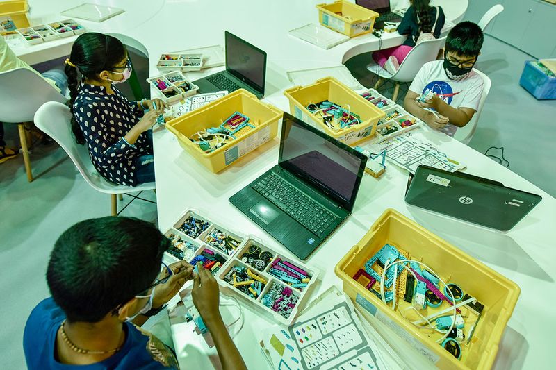 Children at workshop at the 12th edition of Sharjah Children Reading Festival in Sharjah Expo Centre in Sharjah.