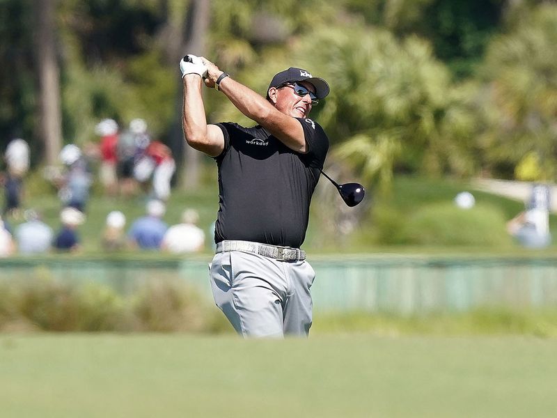 Phil Mickelson plays a shot during the second round of the PGA Championship 