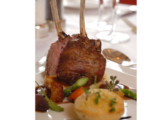 Roasted rack of lamb with lamb shoulder pie