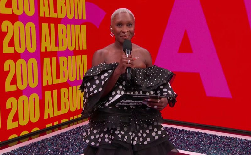 In this video image provided by NBC, Cynthia Erivo presents the top billboard 200 album award during the Billboard Music Awards on Sunday, May 23, 2021.