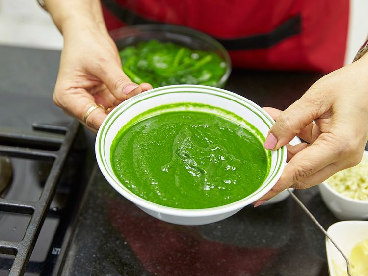 Grind to form a thick paste - spinach purée