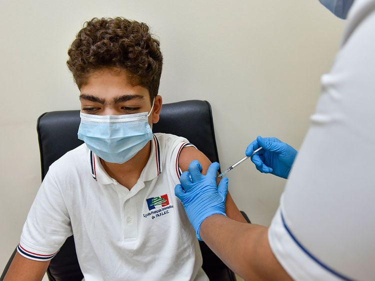 Yassin Rashwan gets vaccinated against COVID-19 at Al Barsha Health Centre in Dubai. 