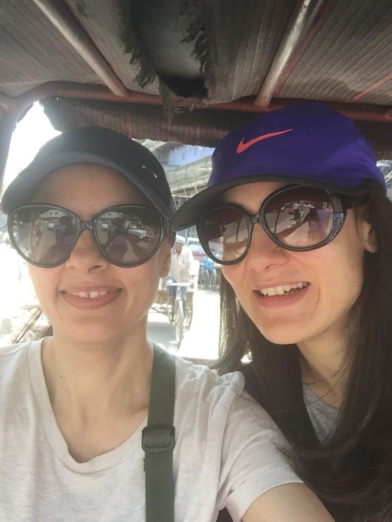 Jyotsna Mohan with her sister Niharika in a rickshaw in Old Delhi