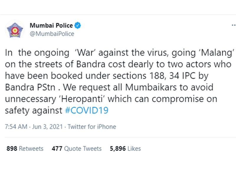 Mumbai police tweet, for Tiger shroff  and Disha Patani