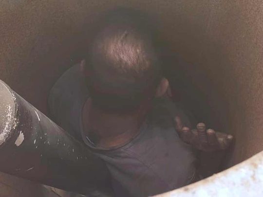 This photo provided by the Sonoma County Sheriff's Office shows a man who was found stuck inside a giant fan at a vineyard in Santa Rosa, California.  