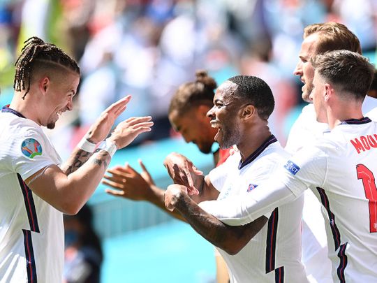 England's Raheem Sterling celebrates scoring against Croatia