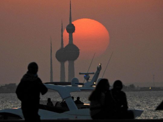 Stock Kuwait skyline towers