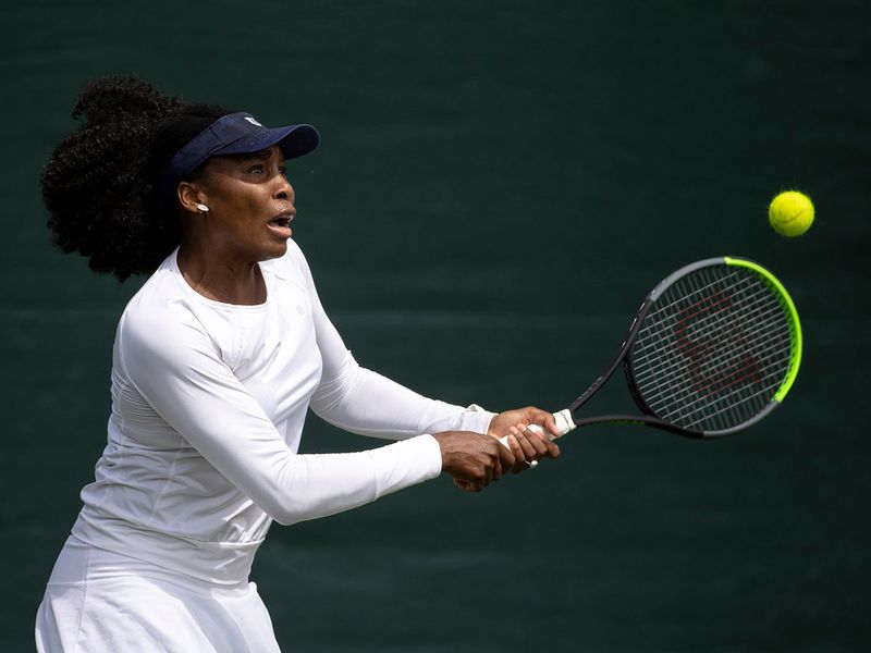 Venus Williams practises on ahead of the Wimbledon Tennis Championships in London