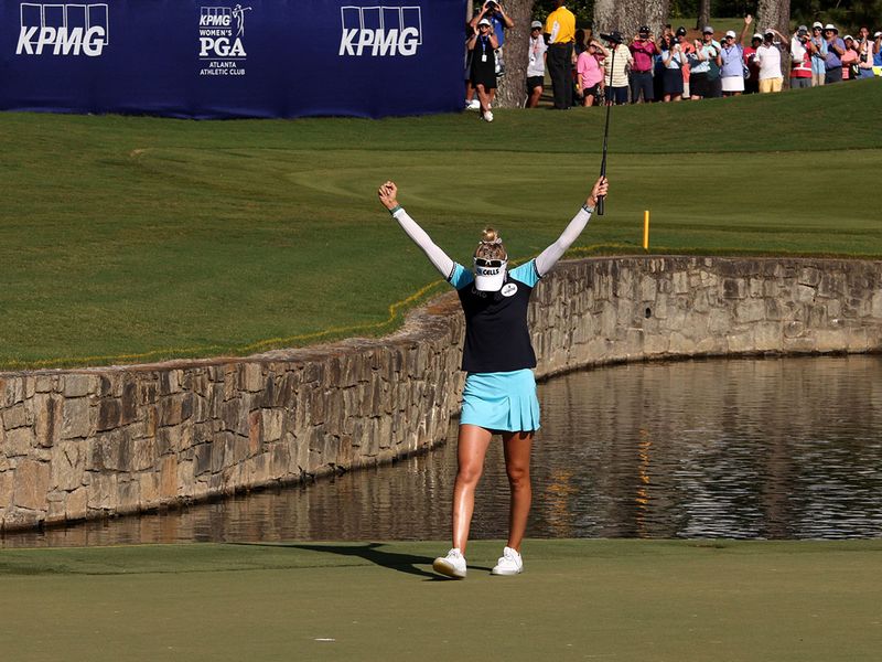 Nelly Korda celebrates her PGA Championship win