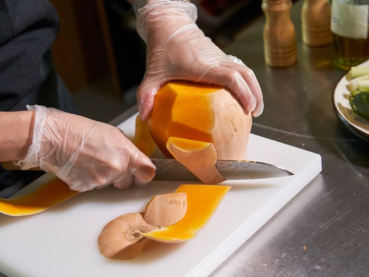 Peeling butternut squash 