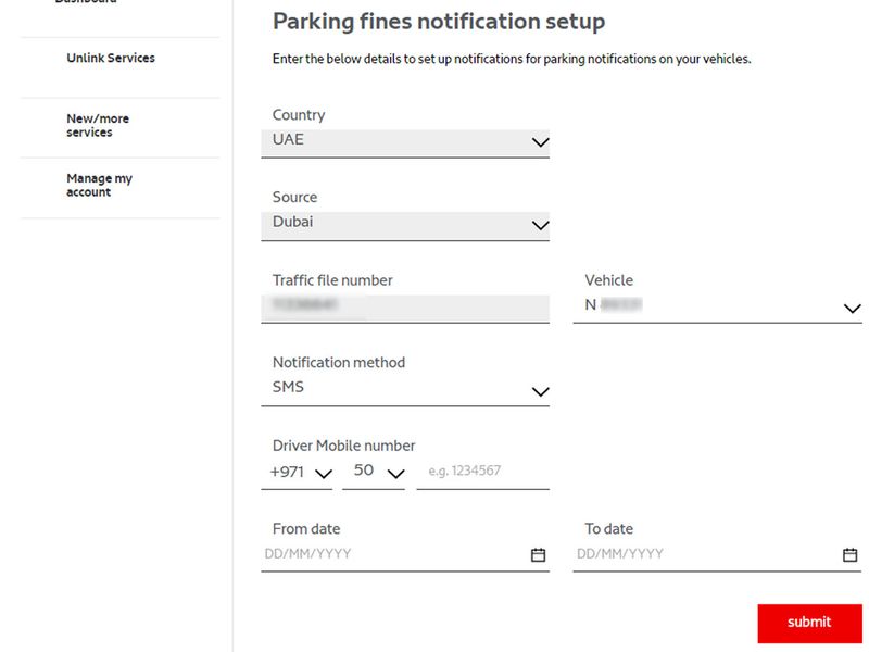 Parking fine notification setup