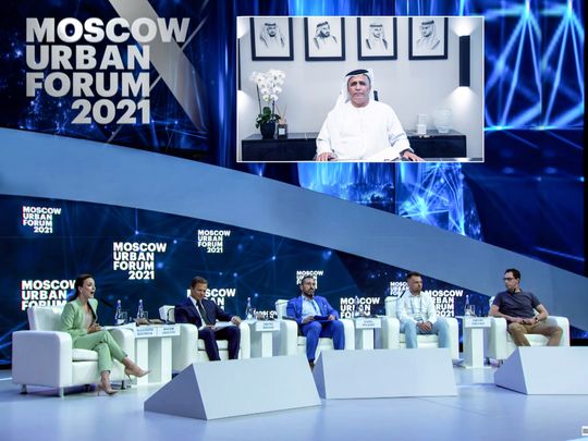 Al Tayer delivering a speech during the opening virtual session of Moscow Urban Forum-1625659787511
