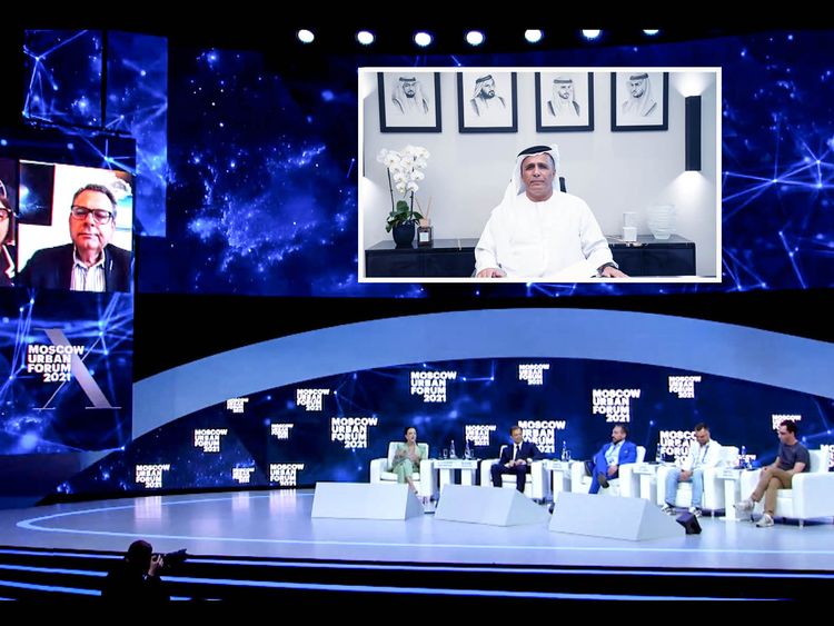 Al Tayer delivering a speech to the opening virtual session of Moscow Urban Forum-1625659783207