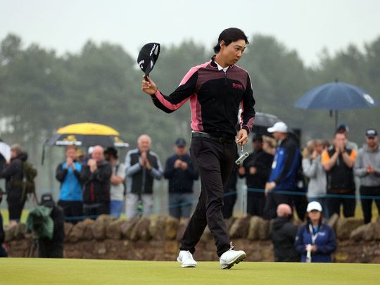 Australia's Min Woo Lee celebrates after winning the Scottish Open