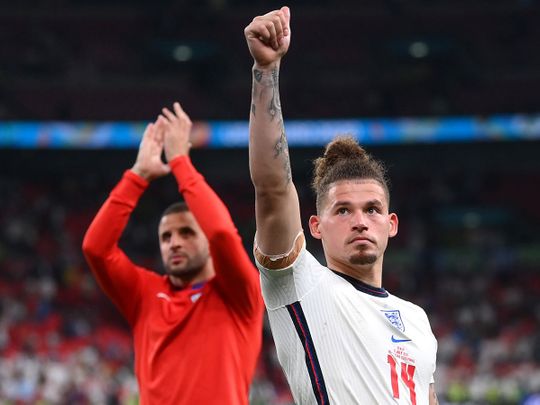 England's Kalvin Phillips and Kyle Walker after the loss to Italy in the Euro 2020 final 