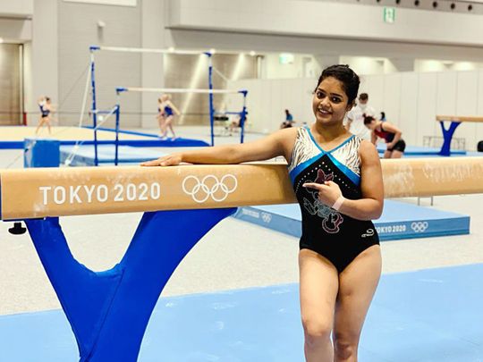 Gymnast Pranati Nayak at the training arena in Tokyo 2020 Olympics Games Village