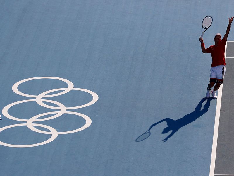 Tennis star Kei Nishikori of Japan warms up