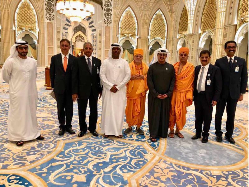 Yogesh Mehta with members of the Abu Dhabi Hindu temple committee