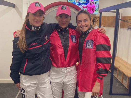 The Ladies team of Nicola Currie, Hayley Turner and Mickaelle Michel won the Dubai Duty Free Shergar Cup