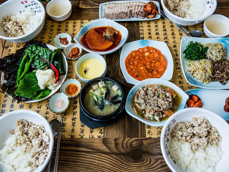 korean food table spread