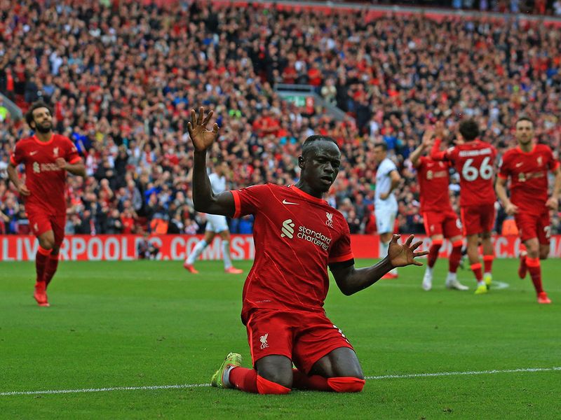 Liverpool's Sadio Mane celebrates their second goal against Burnley