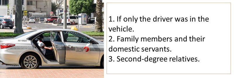 1. If only the driver was in the vehicle. 2. Family members and their domestic servants. 3. Second-degree relatives.