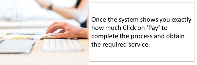 Once the system shows you exactly how much Click on ‘Pay’ to complete the process and obtain the required service.
