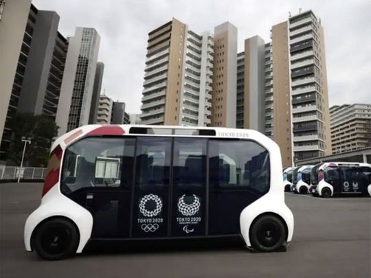 The self-driving buses run throughout the Paralympic Village in Tokyo