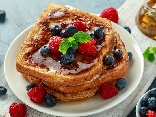 French toast with blueberry and raspberry 