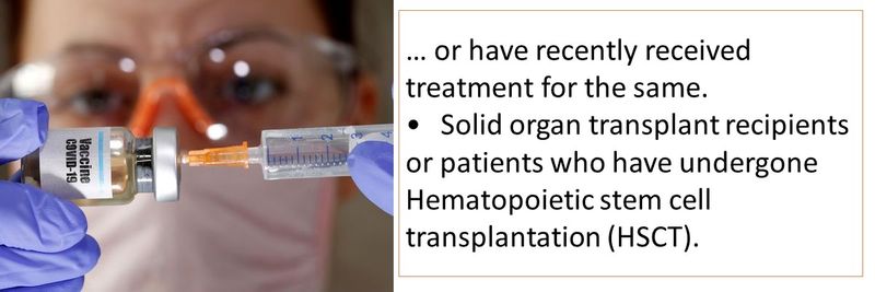 … or have recently received treatment for the same. •	Solid organ transplant recipients or patients who have undergone Hematopoietic stem cell transplantation (HSCT).