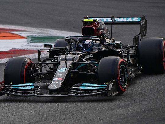 Mercedes' Finnish driver Valtteri Bottas drives during qualifying for the Italian Formula One Grand Prix